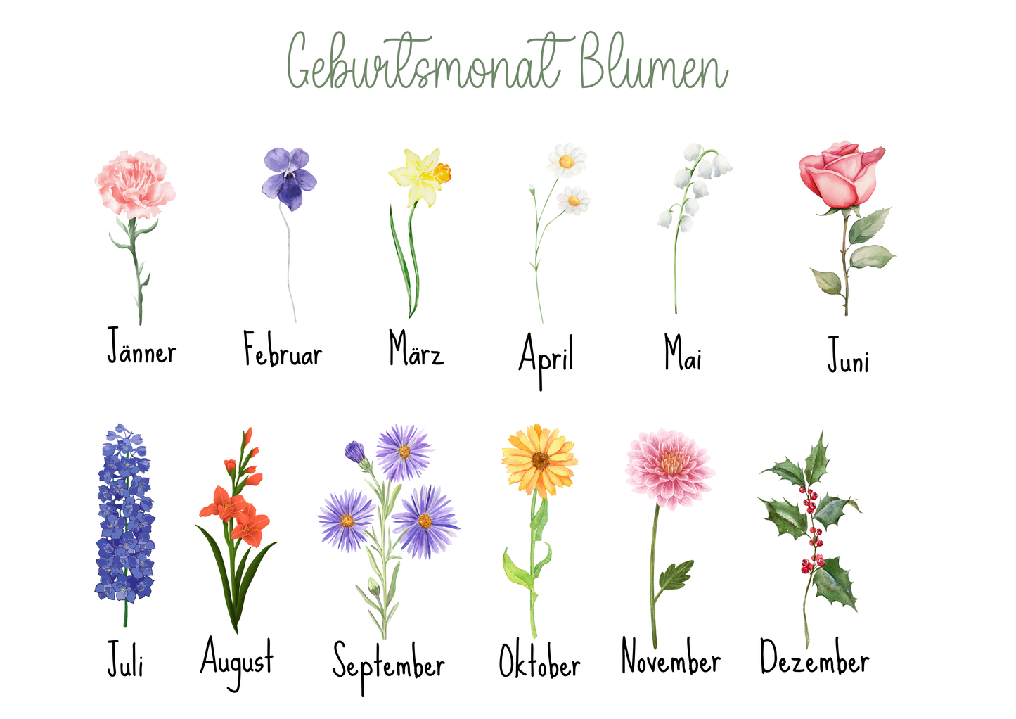 Personalisierte Geburtsmonat Blumen